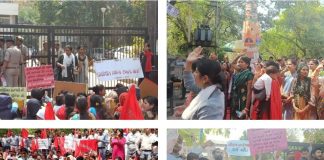 बेलसोनिका मजदूरों के निलंबन के विरोध में परिजनों का धरना