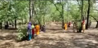 कोयला खदान विस्तारीकरण के लिए पेड़ों की कटाई के विरोध में ग्रामीणों का प्रदर्शन