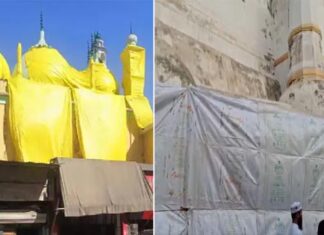 उप्र में मस्जिदों को तिरपाल से ढँकने का फ़ैसला किसका था?